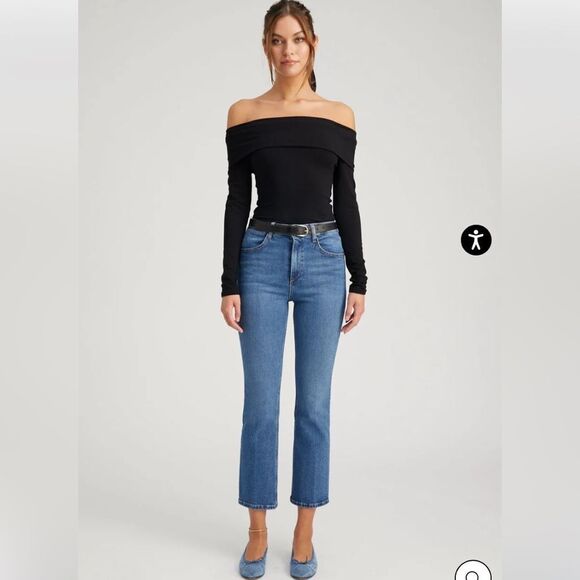 SPRWMN Jeans REVOLVE NWT Charlotte Crop Flare High Waist Selvedge Blue Size 27 - Picture 16 of 16